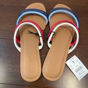 J. Crew factory mercantile Red and Blue Sandals Flat Slide nwt 7